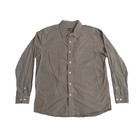 Eddie Bauer Men's Button Up Grey Striped Shirt Size L - Picture 1 of 4